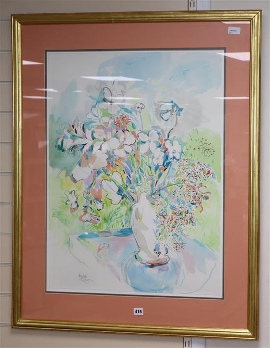 Philip Sutton (b.1928), watercolour, Still life of flowers in a vase, signed, 77 x 56cm